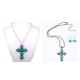Silver Cross Shape Blue Turquoise Necklace with Earrings Antique Set