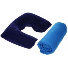 Inflatable Travel Camping Pillow and Fleece Blanket Travel Kit Sleeping Set