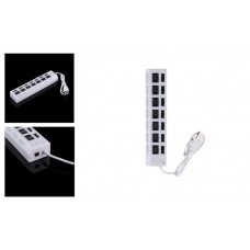7 Port LED Light Slot Tap USB 2.0 Hub Adapter Splitter On/Off Switch - White