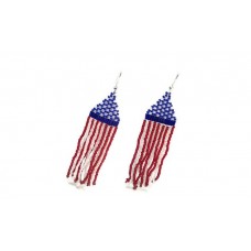 Lovely Pair Of Handmade Glass Beaded Earrings USA Flag Stuffs